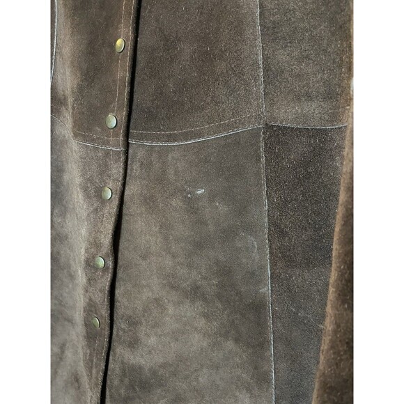 Vtg LEATHERCRAFT Skirt Suede Leather A-Line Snap Front Brown Gilmore Girls - Picture 4 of 7